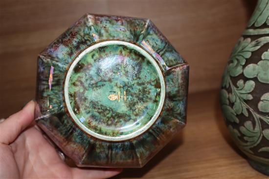 A Wedgwood iridescent lustre octagonal bowl and footed vase